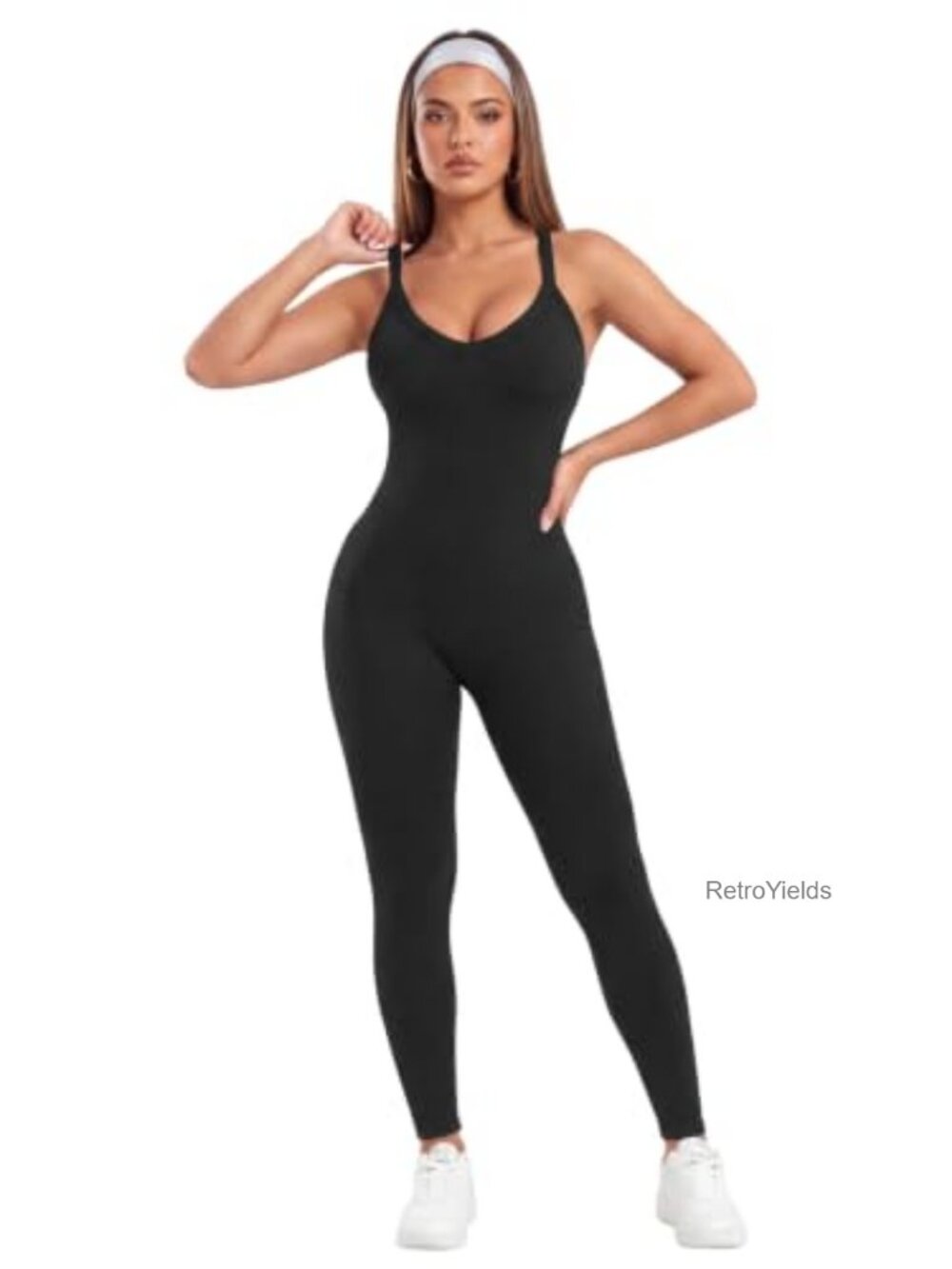 Sleeveless V-Neck Cross Back Bodysuit Jumpsuit